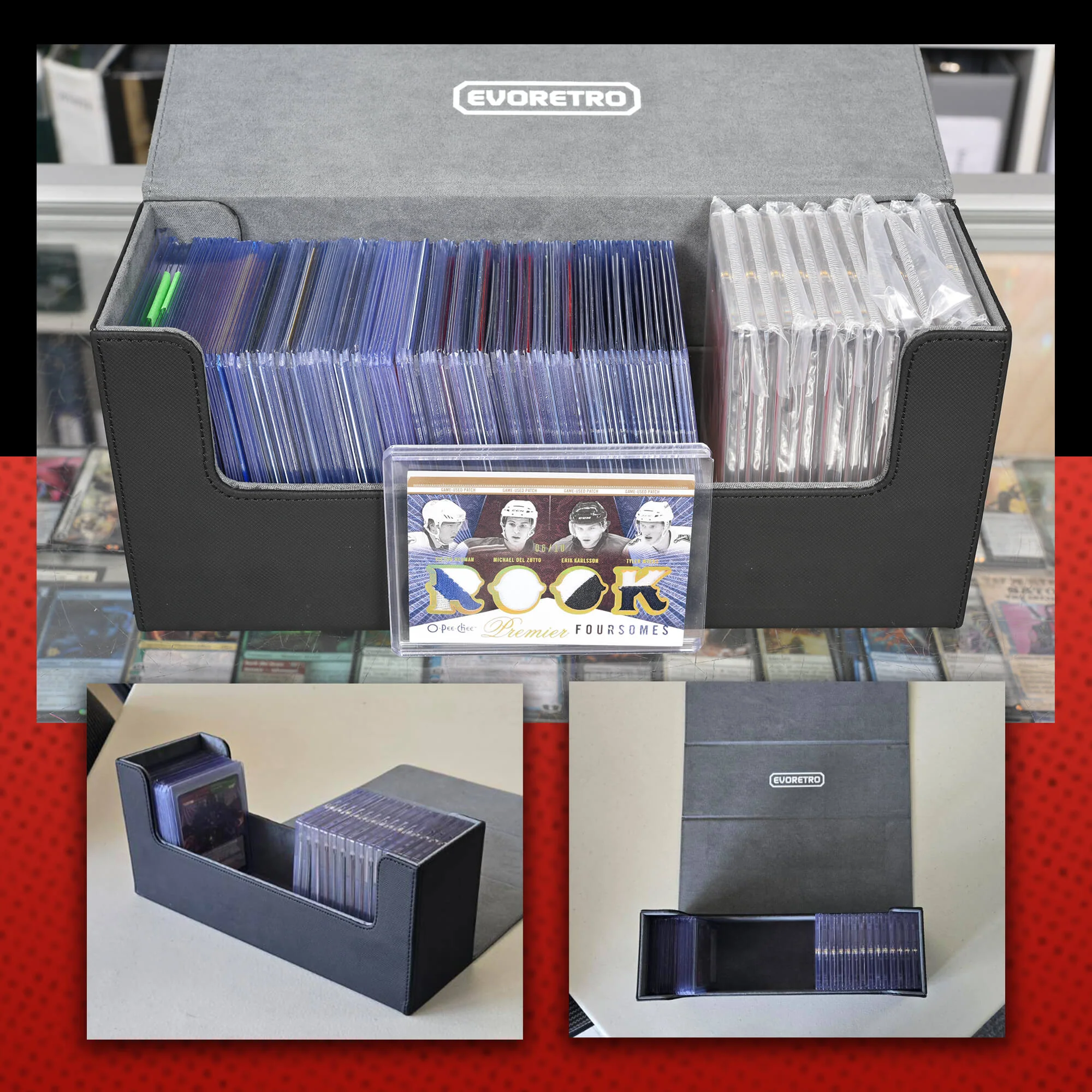 EVORETRO Magnetic Card Holder - 180+ Toploaders or 500+ Trading Cards | Black/Grey - Image 2