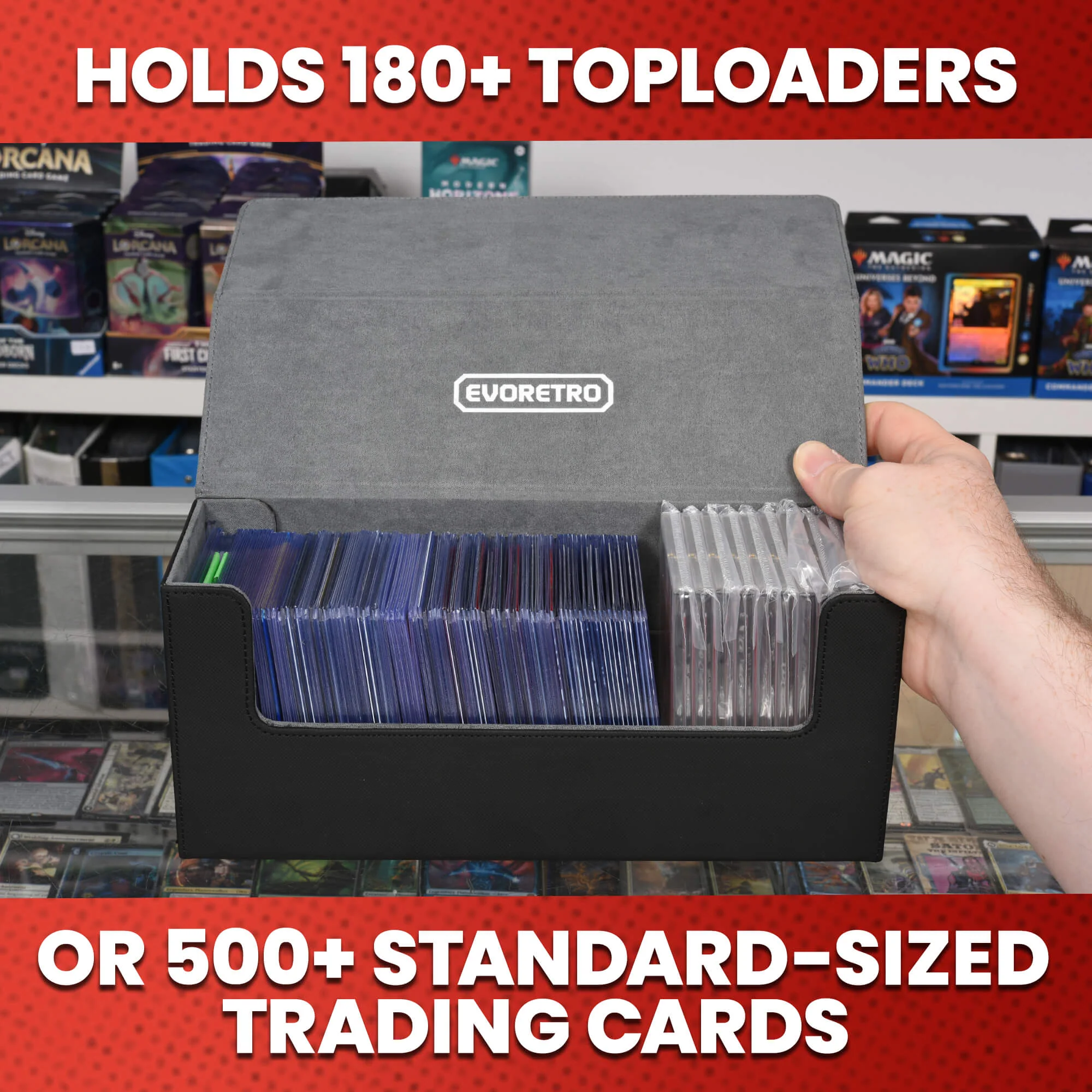 EVORETRO Magnetic Card Holder - 180+ Toploaders or 500+ Trading Cards | Black/Grey - Image 3