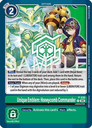Unique Emblem: Honeycomb Commander (Dawn of Liberator Box Topper) (P) - Digimon Promotion Cards Foil